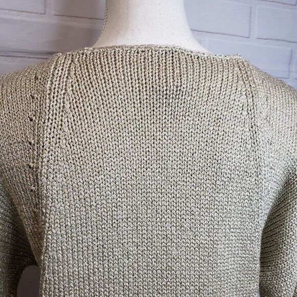 Beautiful NEW Chicos Gold Metallic Knit Short Sleeve Sweater womens 1 M Holiday - Picture 5 of 10